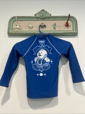 Sunuva Kids rashguard swim top boys size 5-6 Buddha graphic blue long sleeve